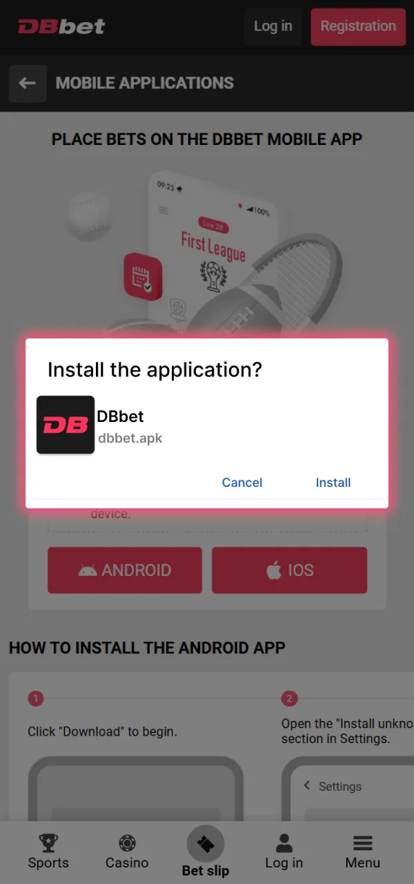 Install the DBbet application.