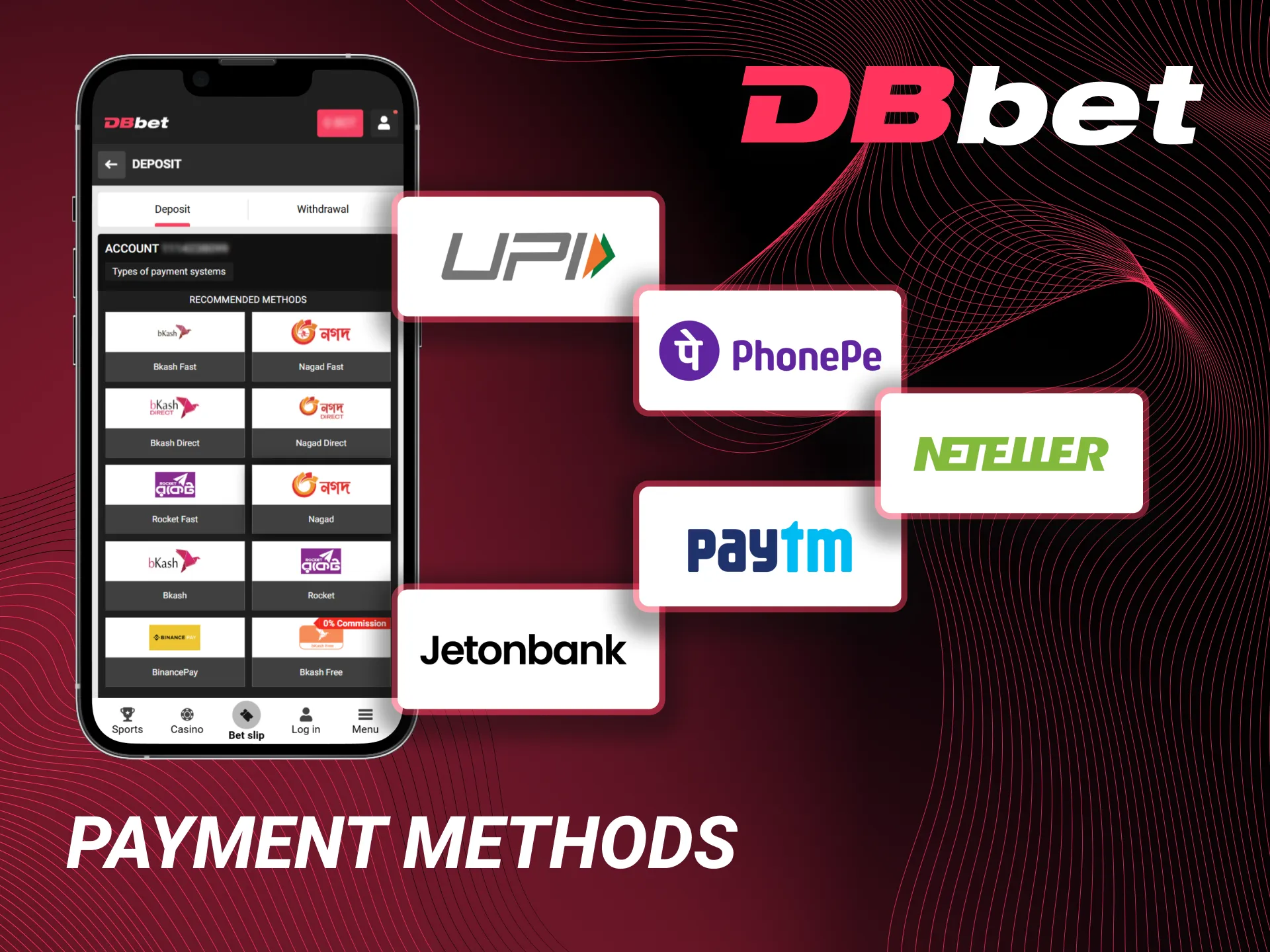 Explore the most used payment options in the DBbet application.