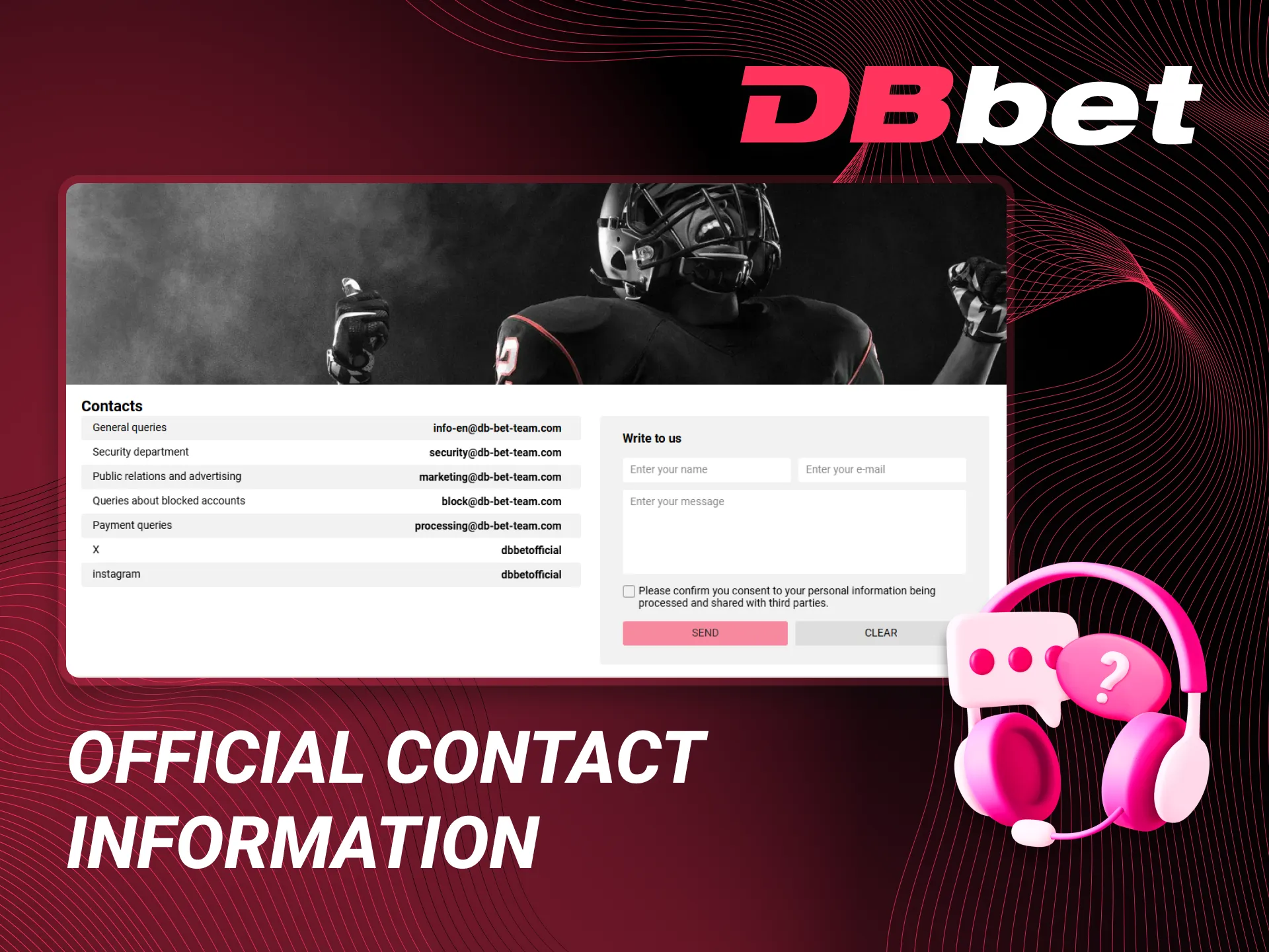 The official contact details for DBbet platform.