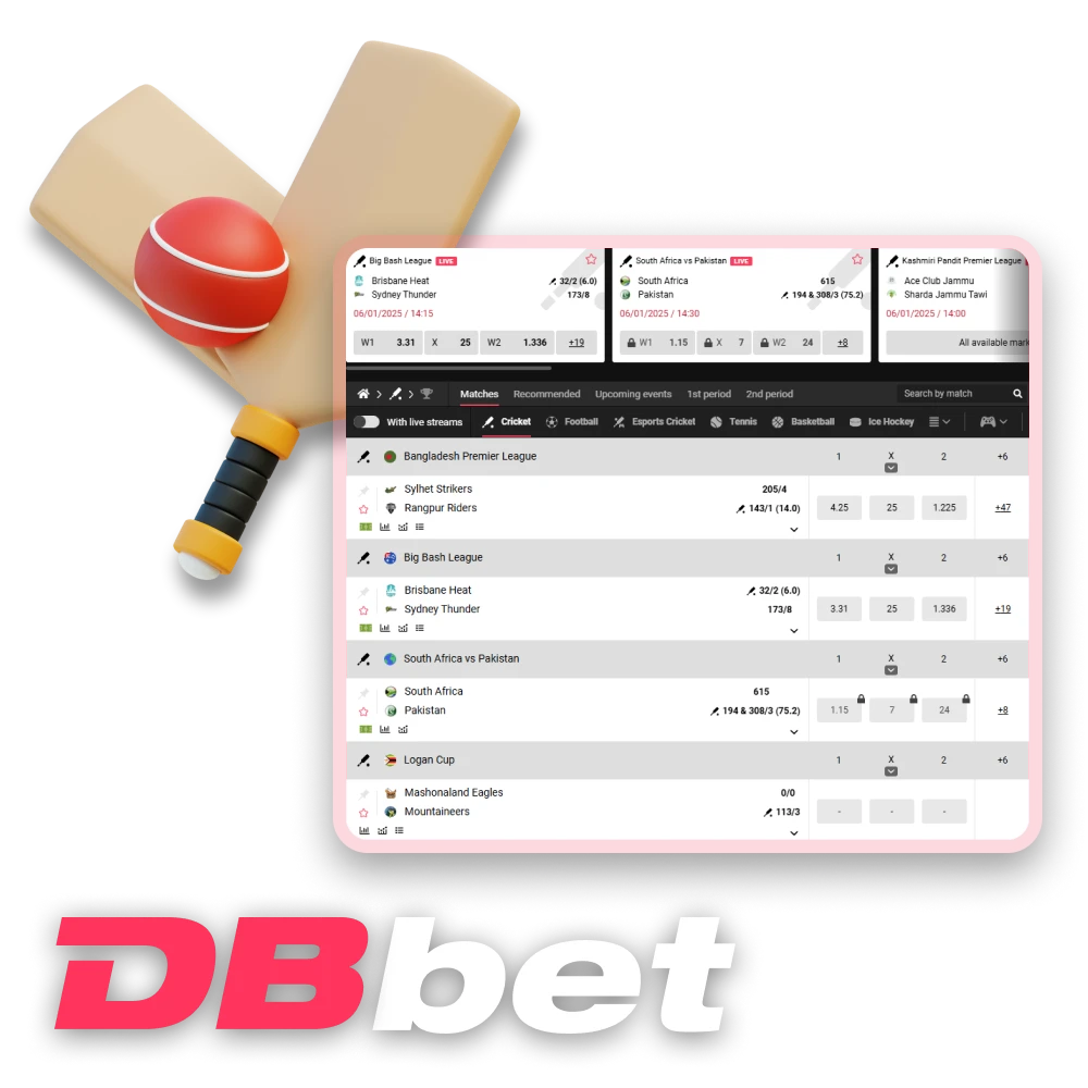 Cricket on DBbet is popular among players from Bangladesh.