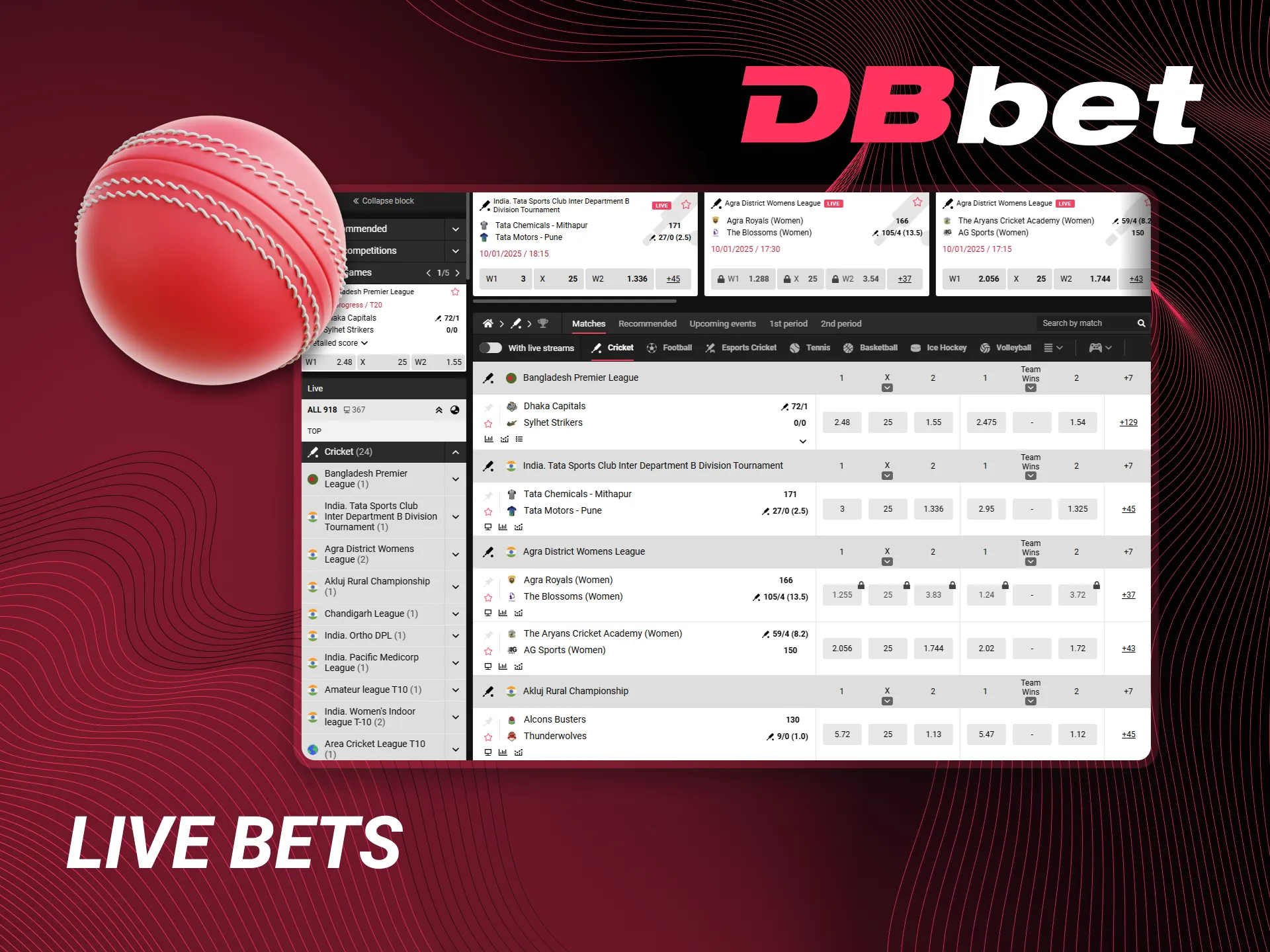 Use DBbet live betting on cricket If you want to place a bet during the match.