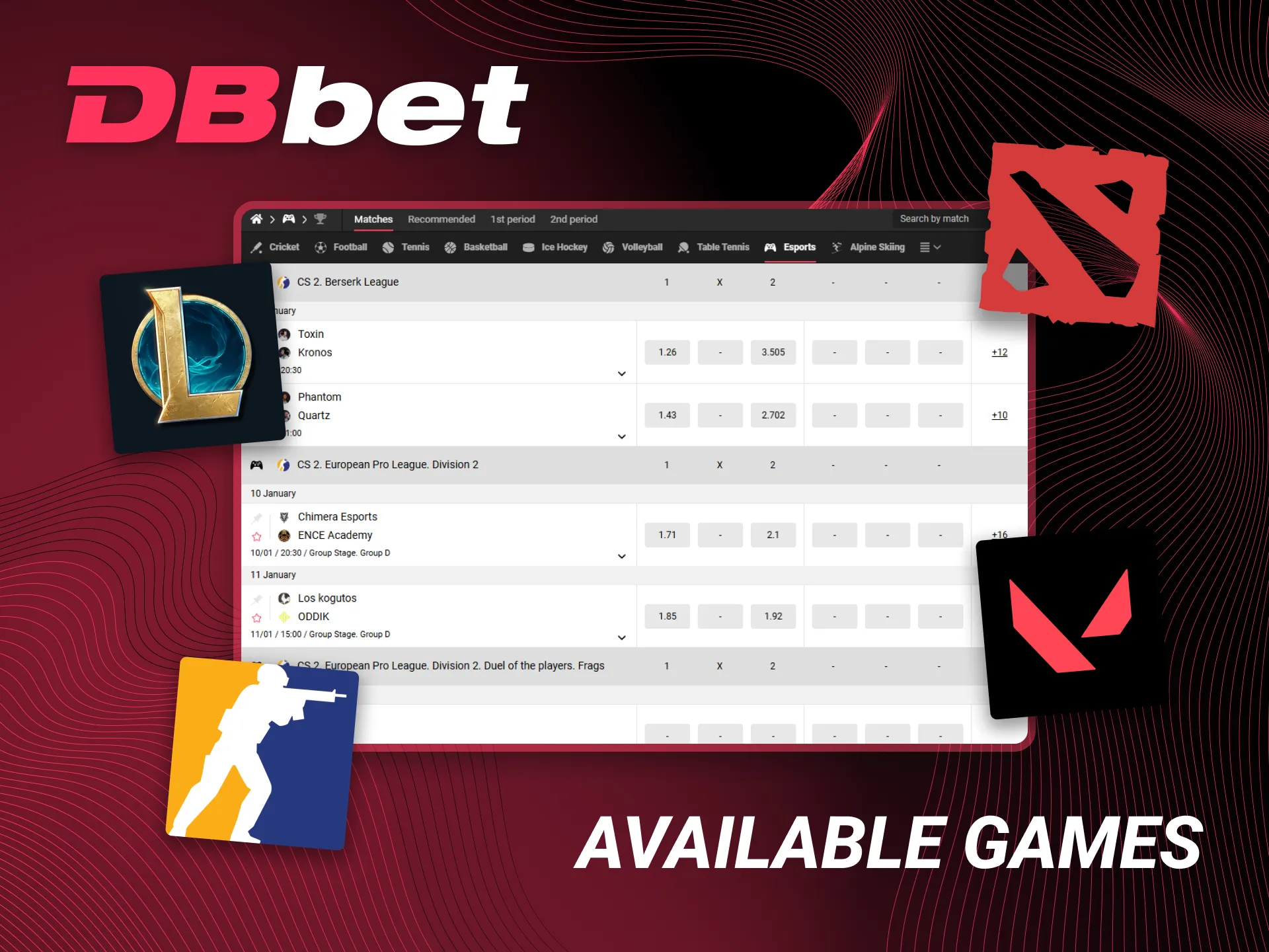 A list of cyber sports games available to bet on at DBbet.