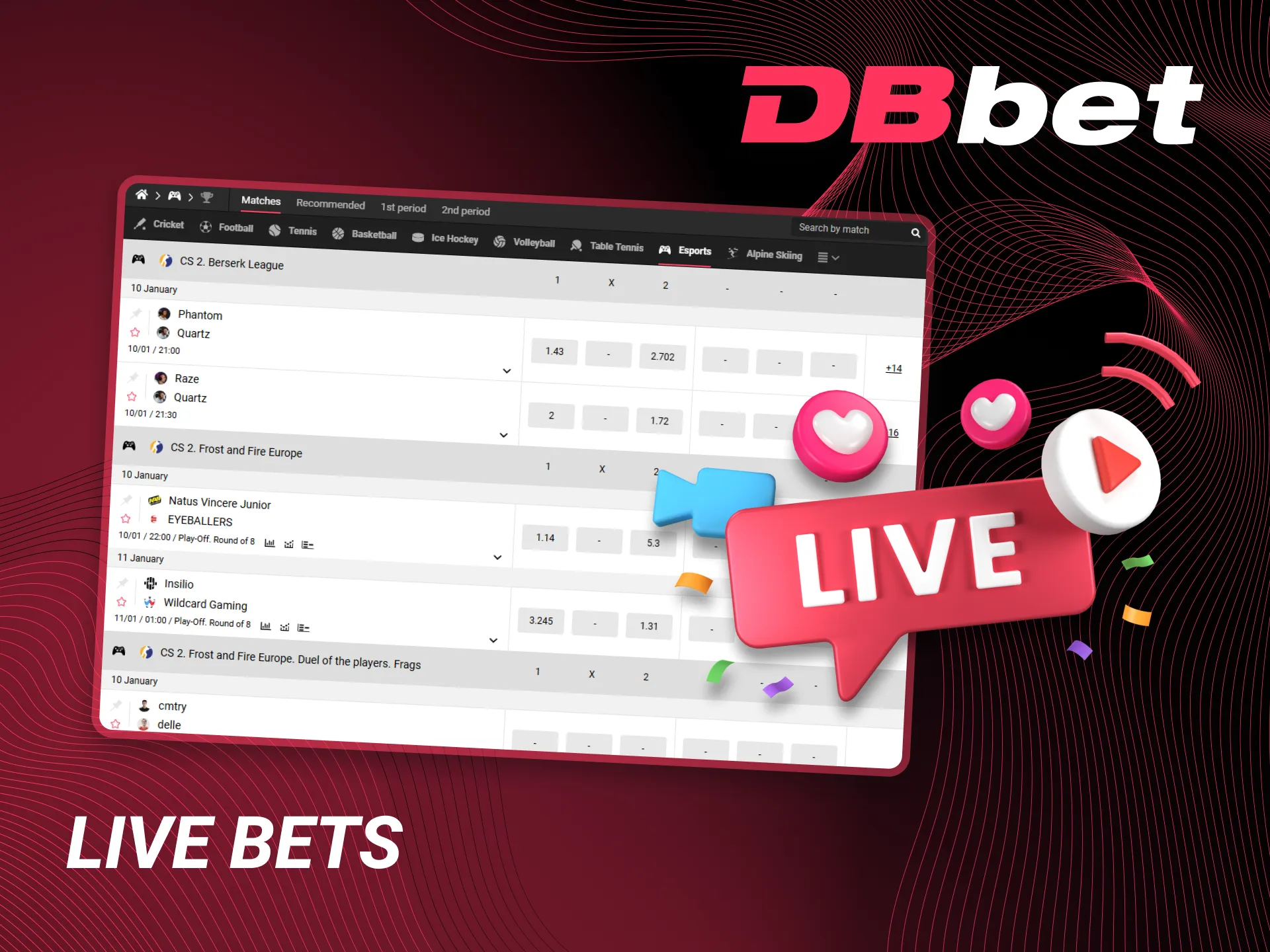 DBbet offers live bets on esports.