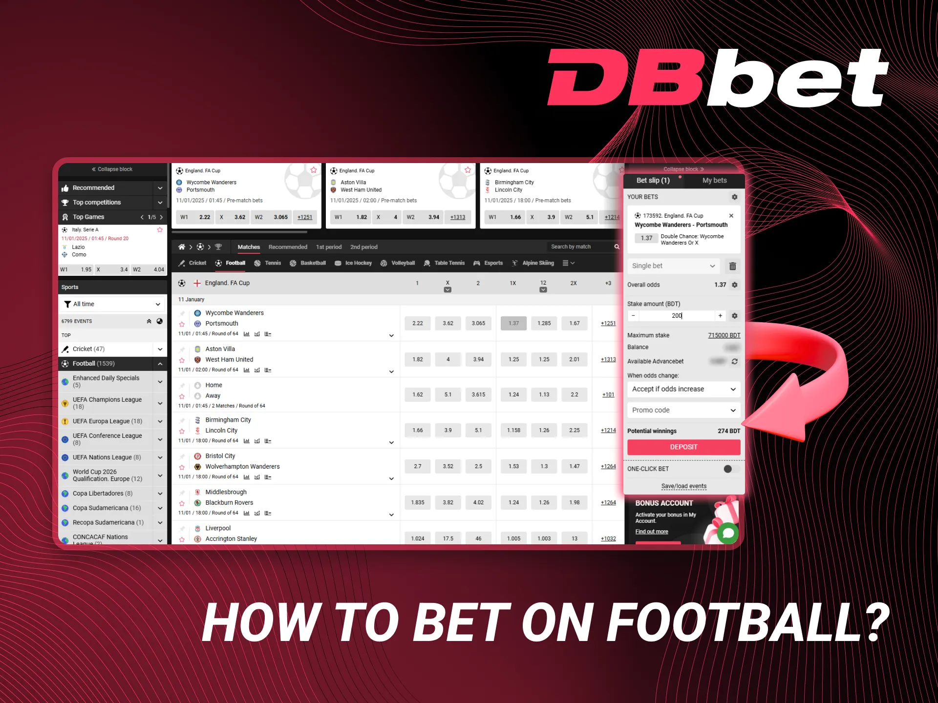 Here are a few steps on how to bet on football at DBbet.