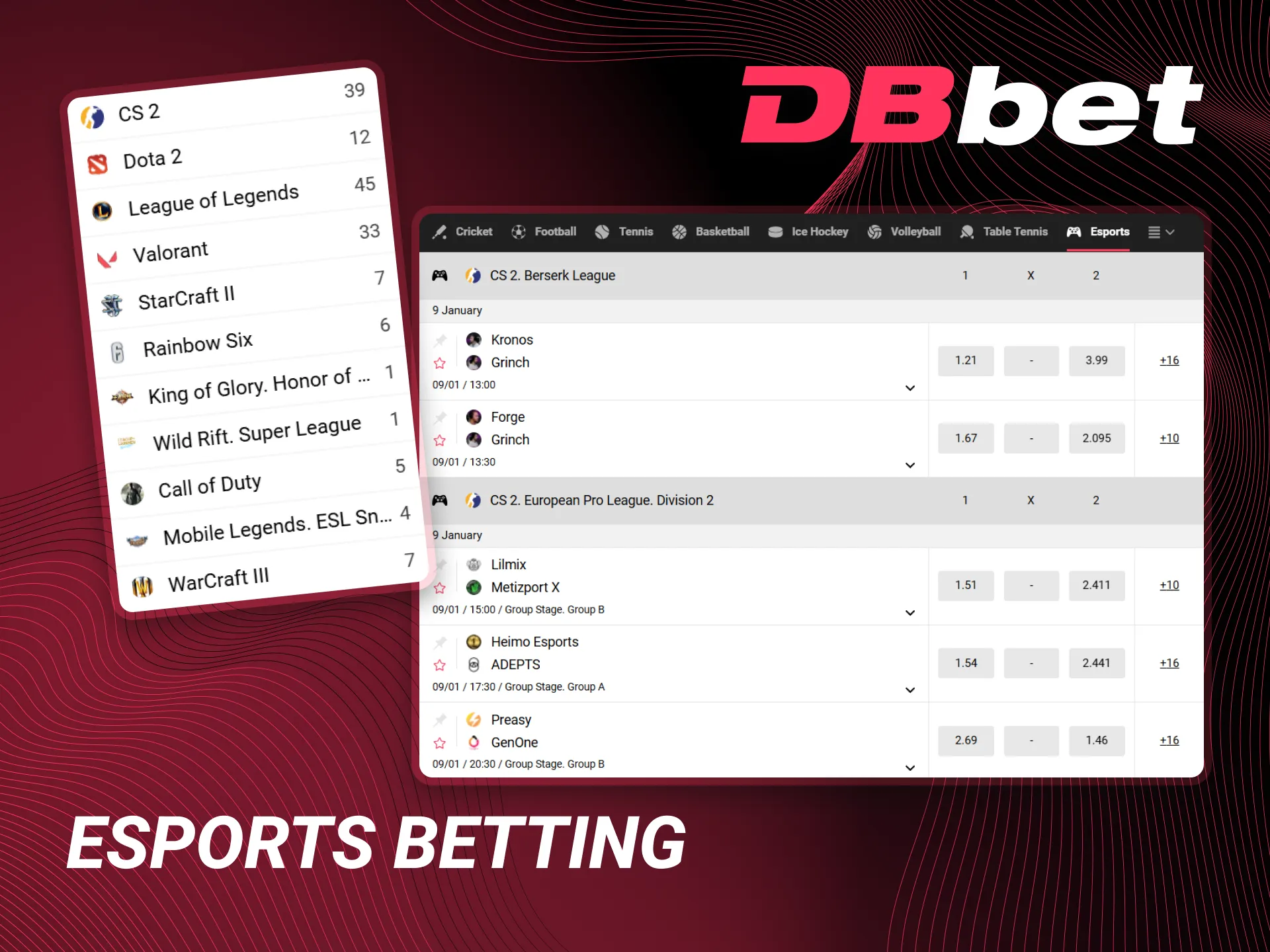 The lobby of the DBbet website hosts computer game tournaments.