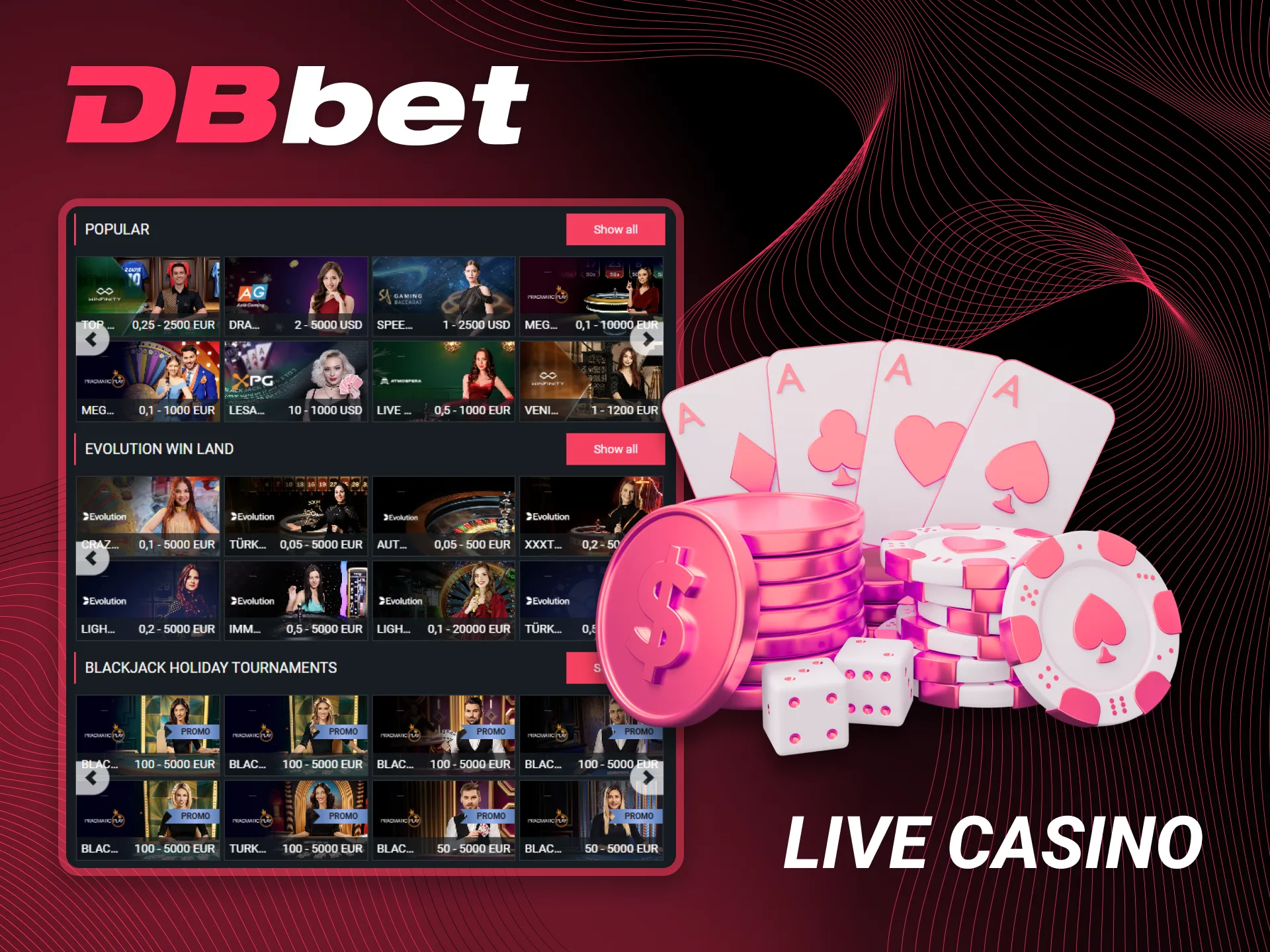 The DBbet Live Casino has games that are very interesting.