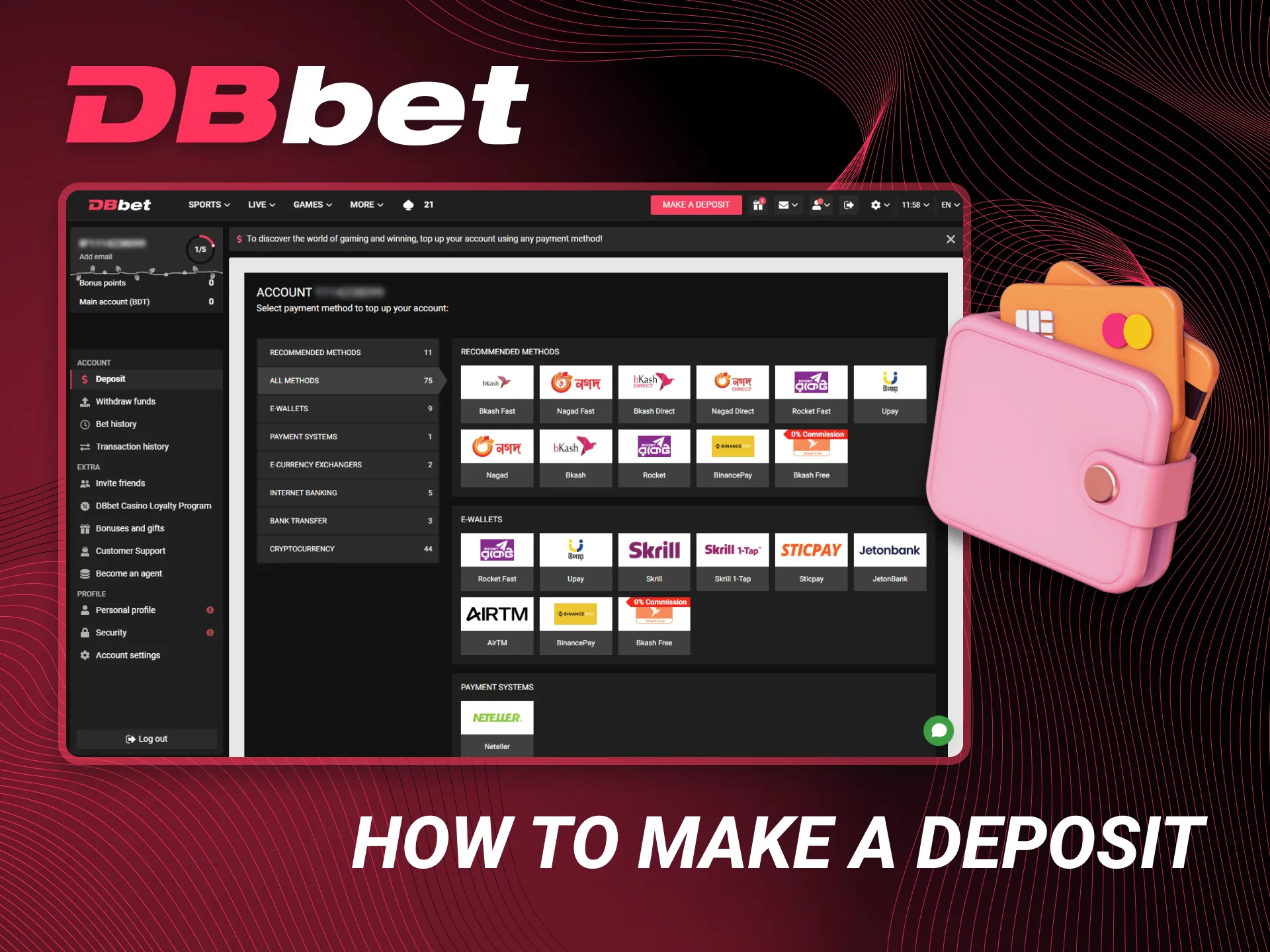 Follow these simple steps to make a deposit on DBbet.