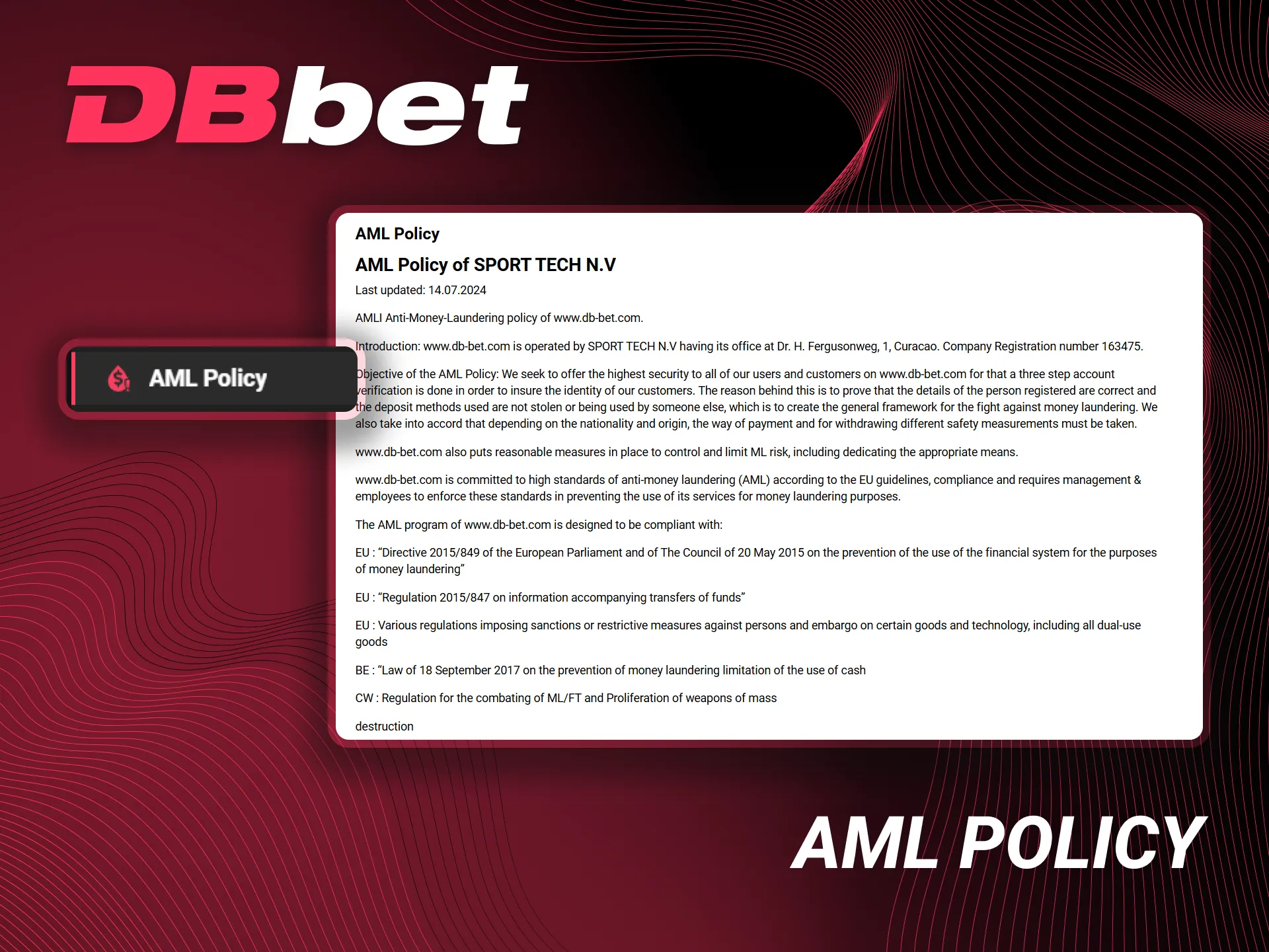 Anti-money laundering policy at the DBbet website.