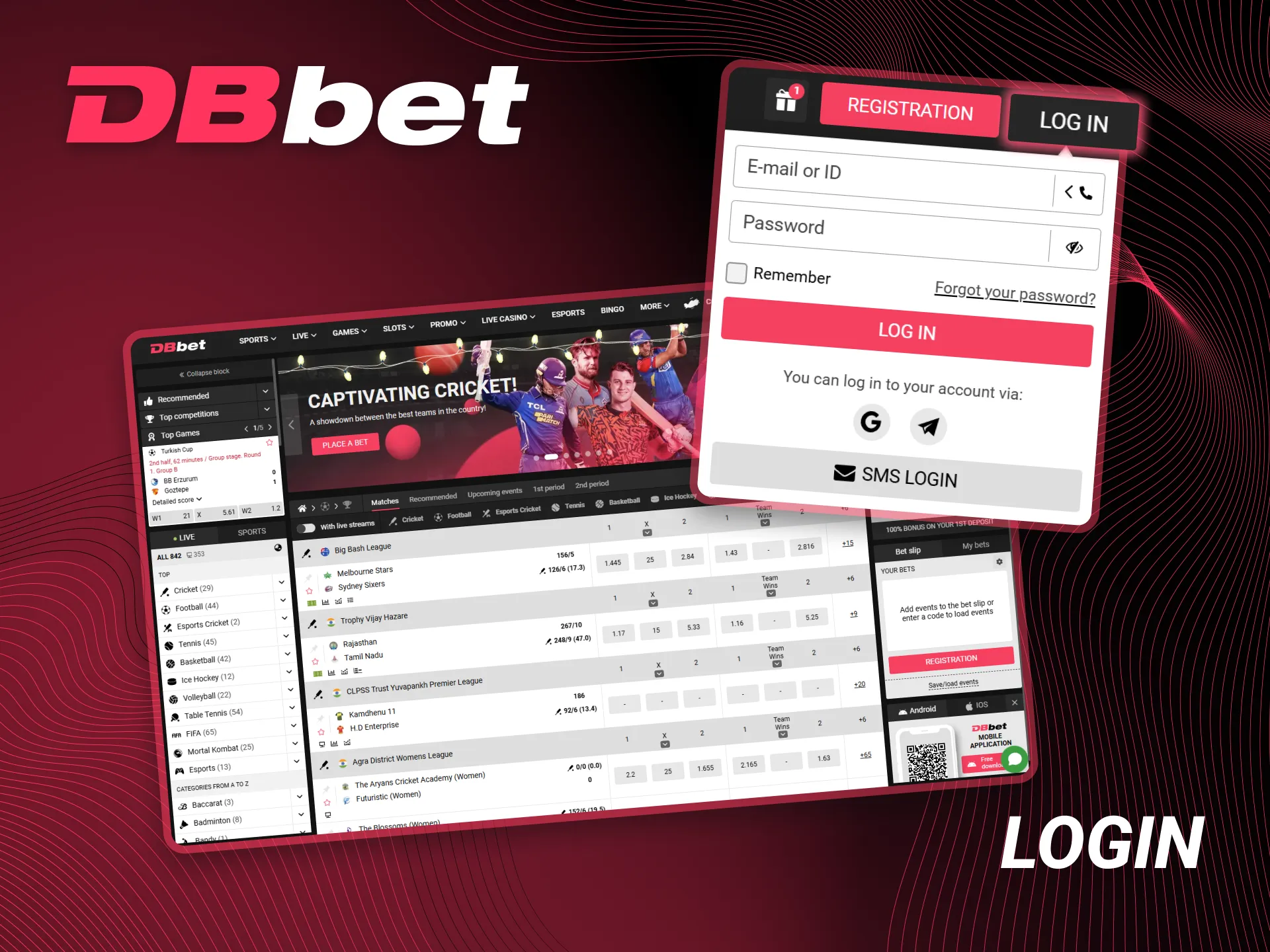 Access the DBbet platform via the app.