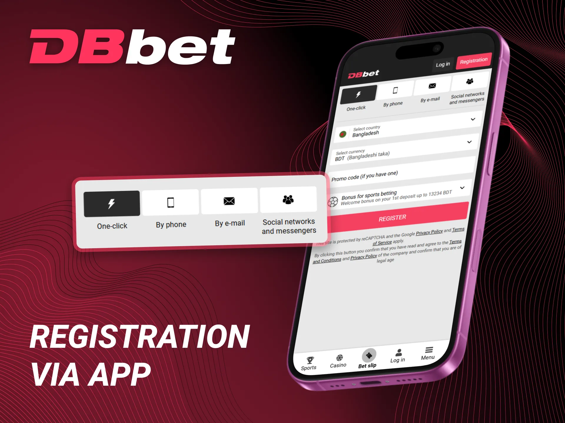 Registering through the DBbet application.