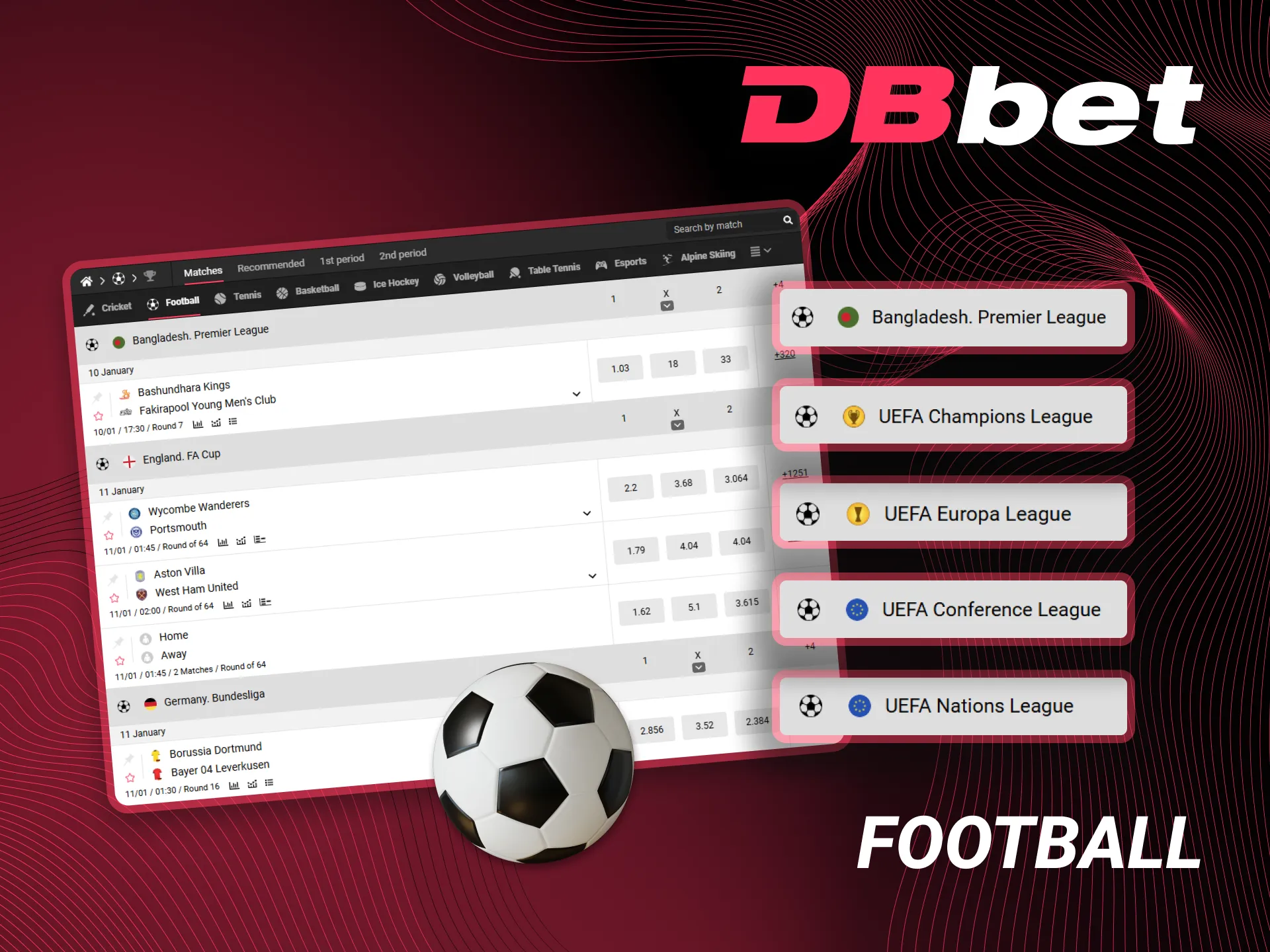 Football is the most popular game to bet on at DBbet.