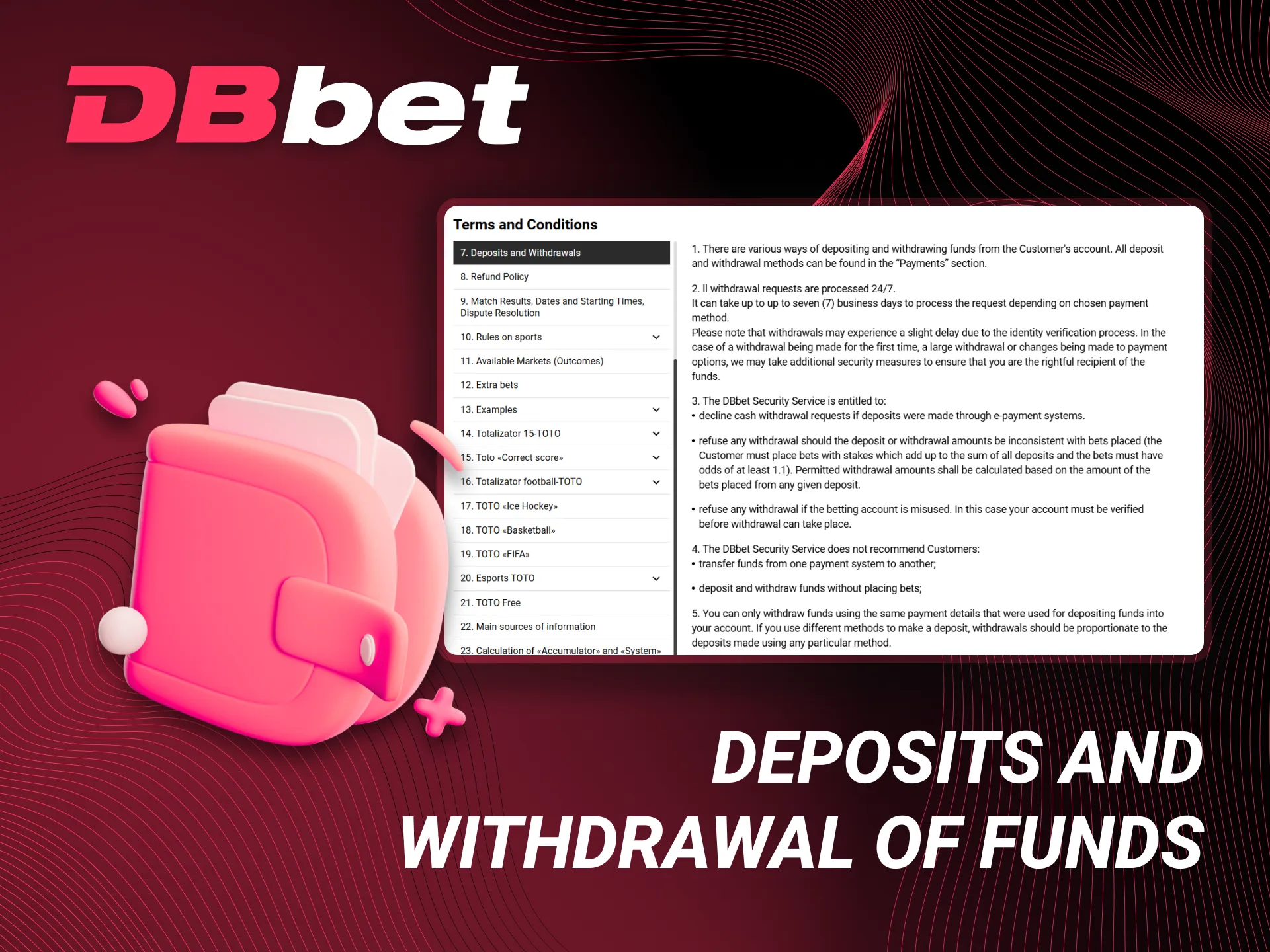 The process of depositing and withdrawing funds on the DBbet platform.