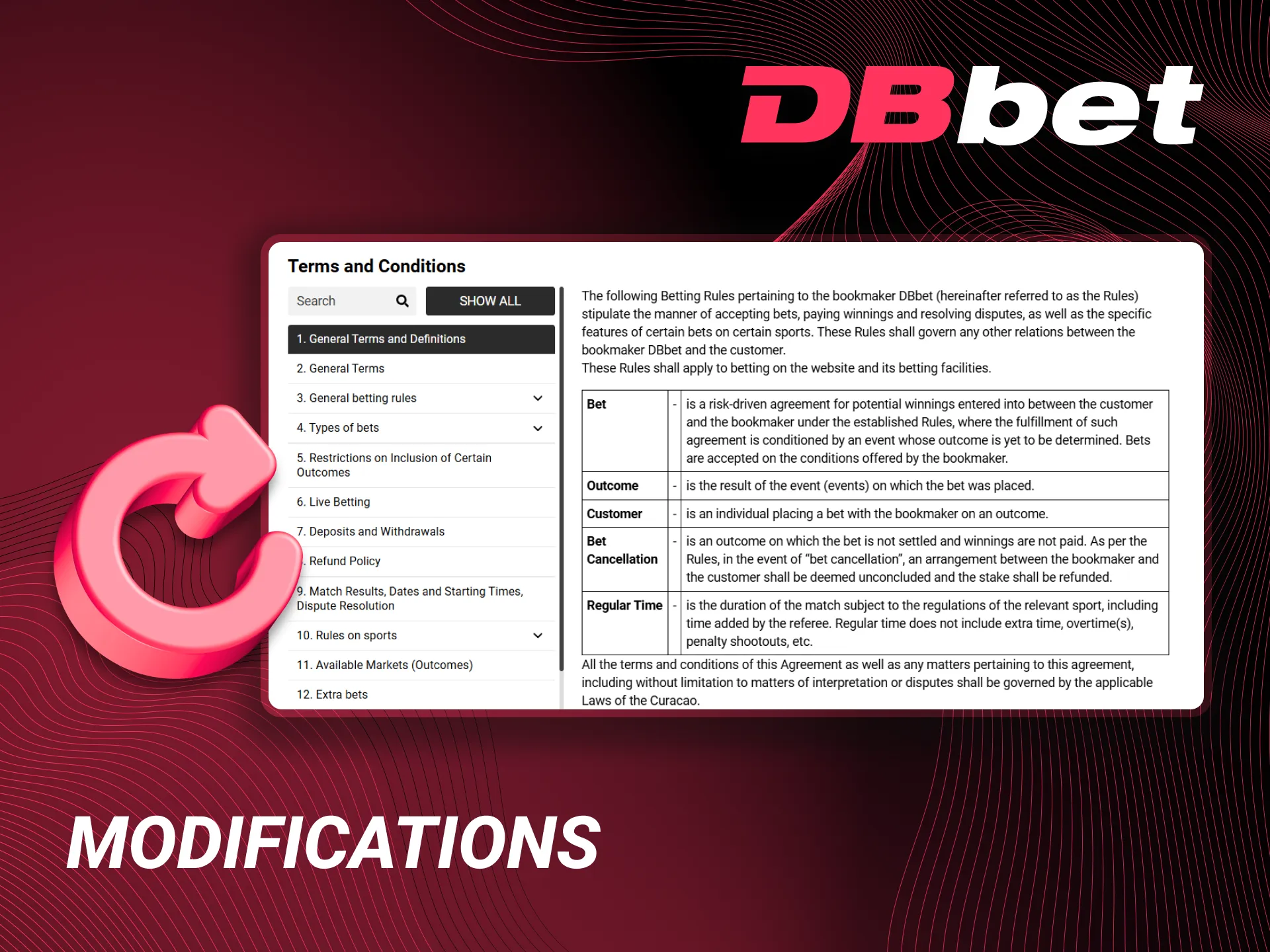 Changes to the terms and conditions on the DBbet website.